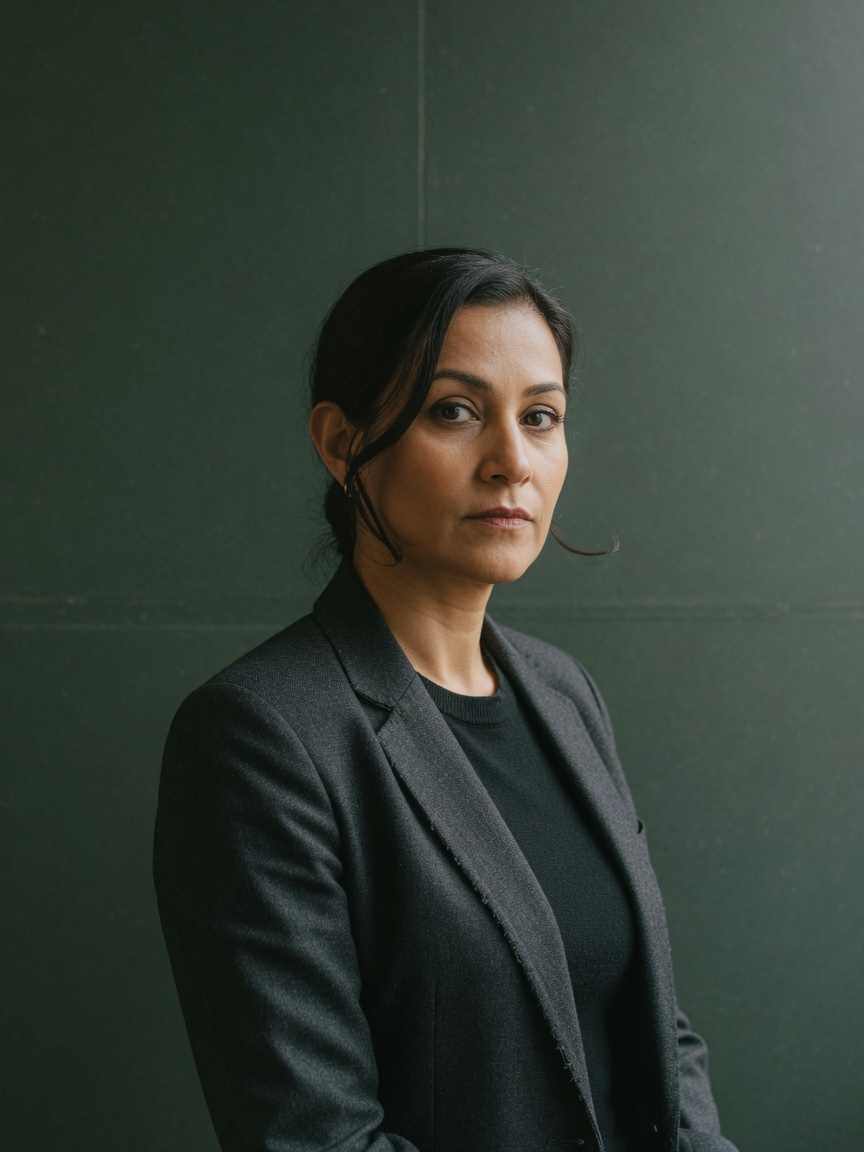 Placeholder portrait of Elena Calder, a fictional attorney